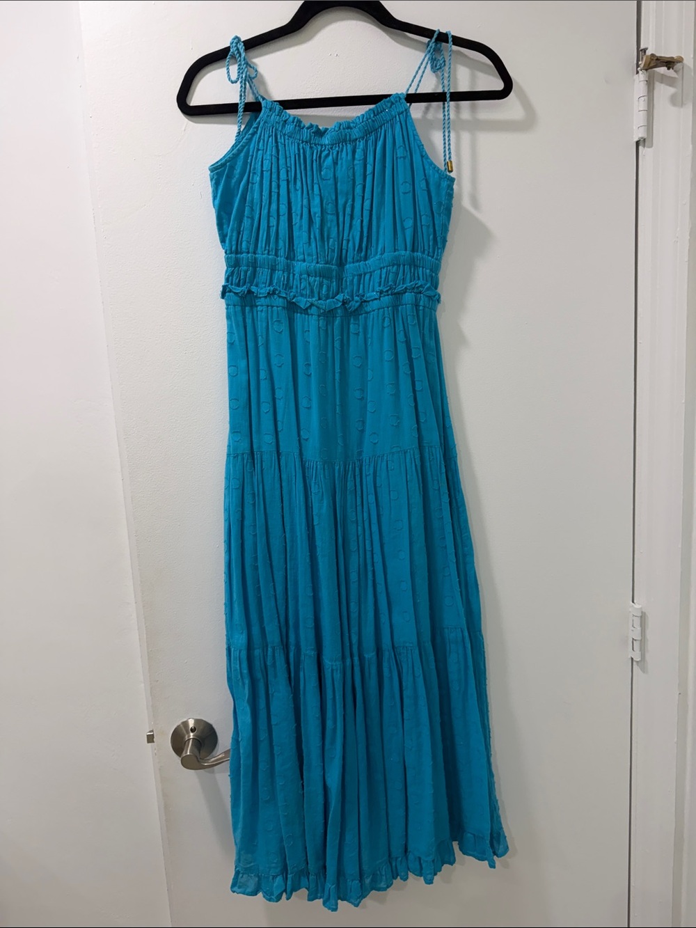 Karina Grimaldi Turquoise Tiered Maxi Dress with Tie Straps